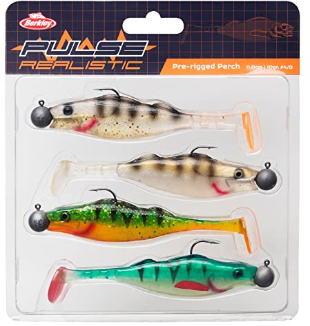 Berkley Pulse Realistic Perch Prerigged Softbait Shad mit Jigkopf – Ultra realistische Form und Action zum Raubfischangeln – Hecht, Zander, Barsch