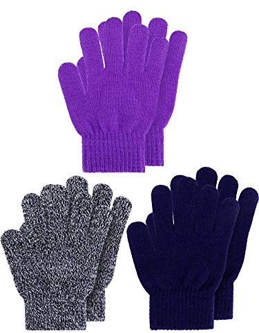 Geyoga 3 Paar Winter Kinder Gestrickte Handschuhe Warme Kinder Strickhandschuhe Elastische Fäustlinge (Stilvoll, L)
