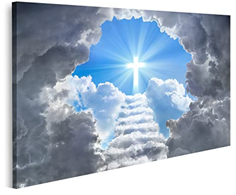 islandburner Bild auf Leinwand Treppe Zum Kreuz Licht Ende Tunnel Jesus Gott Wandbild Poster Kunstdruck Bilder 100x57cm