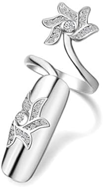 Anillo de uñas de dedo índice para mujer, anillos de uñas de cristal con diamantes de imitación de uñas cubierta anillo de arte de uñas para mujeres y niñas SZ287, Cristal, Cubic Zirconia