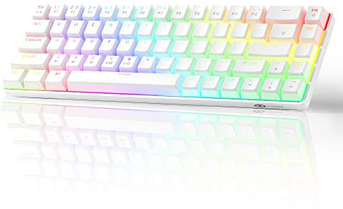 MageGee Portable 60% Gaming Mechanical Keyboard, Minimalist MK-Box RGB Pudding Keycaps Backlit Compact 68 Keys Wireless Office Keyboard with Red Switch for Windows Laptop PC Mac Convenient(White)