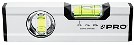 PRO600 Mini Livella a Bolla 17cm con pendenza del 2% - Profilo Ergonomico e Sistema ERS+ (Easy Reading System) Livella piccola e precisa - Tappi di chiusura antiurto - Colore Bianco