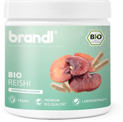 brandl® Bio Reishi Kapseln hochdosiert mit 1.300mg Reishi Pulver pro Dosis | Rei shi Pilz Abgefüllt in Deutschland, Vegan & ohne Zusätze