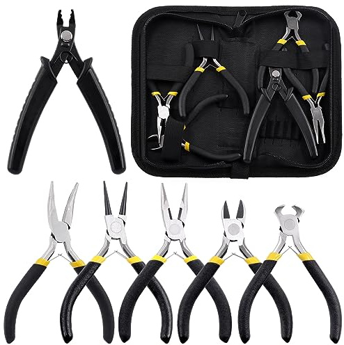 Mardatt 6Pcs Jewelry Pliers Set Includes Round Nose Pliers, Bent Nose Pliers, Needle Nose Pliers, Crimping Pliers, End Nippers and Wire Cutters for Jewelry Making and Repairing