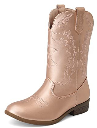 DREAM PAIRS Stivali da Cowboy per Ragazze Stivali da Cowgirl Classici per Cavallo Scarpe da Equitazione a Mezza Polpaccio Bambina/Bambino Grande,Size 38.5,Oro Rosa,SDBO214K
