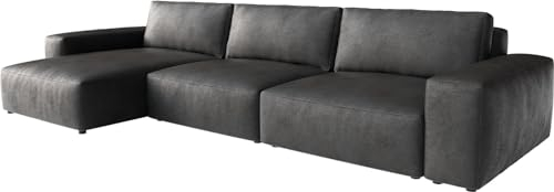DeLife Canapé d'angle Lanzo XL Imitation Cuir Vintage Anthracite 380x180 cm