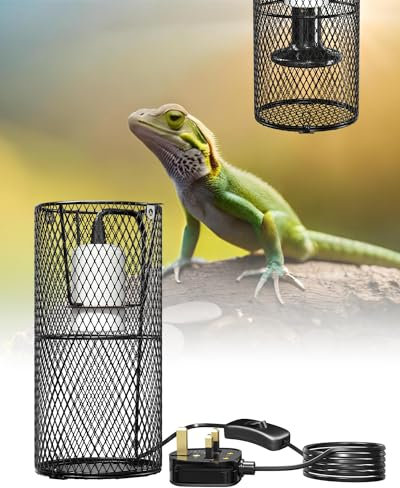 Klarlight Reptile Heat Lamp Holder with Guard, Tortoise Ceramic Heat Lamps Lampshade Holder, 200W Heat Lamp for Reptiles with Protective Bracket Cage for Bearded Dragon, Snake with Mounting Screw