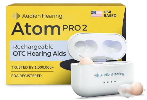 Audien Atom Pro 2 Hearing Aid - Wireless Rechargeable OTC Hearing Aids for Seniors & Adults, Nearly Invisible, Premium Comfort Design