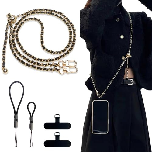 BFSDDM Crossbody Phone Strap - 2 Pads, Leather & Wrist Strap, Adjustable Finger Strap, Universal Phone Lanyard