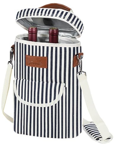 Tirrinia 2 Bottle Wine Gift Tote Carrier - Leakproof & Insulated with large pockets Wine Cooler Bag for Travel, Wine Tasting, Party, Dinner,Great Gift for Wine Lover