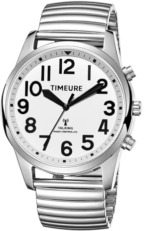 Timeure 2211 - Orologio parlante con numeri jumbo, per uomini non vedenti, anziani, ipovedenti o anziani, idea regalo per papà, Argento, moderno