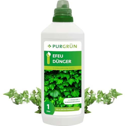 Purgrün® Efeu-Dünger 1 Liter – Schnell wirksame mineralische Rezeptur – Premium-Flüssigdünger mit Spurennährstoffen – NPK 10+4+6 – Fördert kräftiges Wachstum – Wirkt innerhalb von wenigen Tagen