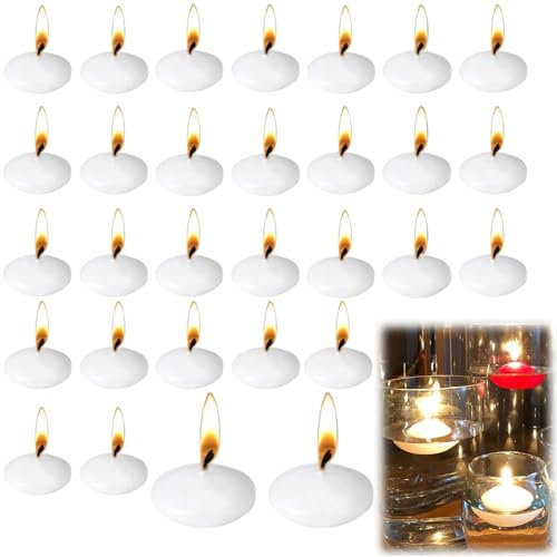 Floating Candles 30 Pcs White Long Lasting Burning Tea Lights for Halloween Christmas Wedding Birthday Party Confession Candlelight Dinner Create a Romantic Atmosphere