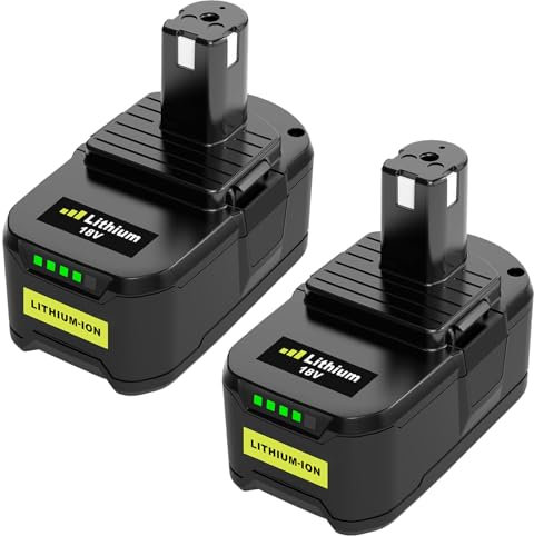 Moticett 2 x 18V 5.5Ah Batteries de Rechange (avec Chargeur) Remplacement pour Ryobi 18V Batterie + 9.6V-18V 3A Chargeur pour Ryobi Outils électriques P106 P107 P108 P102 P103 Auto-LED (Ferrous)