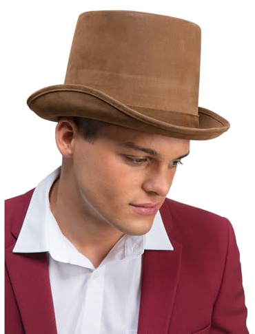 Wicked Costumes Deluxe Brown Top Hat with Perfect Fit Liner Fancy Dress Accessory