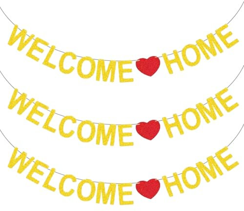 UILYNIU 3 Piezas Guirnalda Welcome Home, Decoracion de Welcome Home Pancarta, Bienvenido a Casa Guirnalda, Cartel de Bienvenida,Fiesta de Welcome Home Guirnalda para Fiestas Familiares (3PCS)