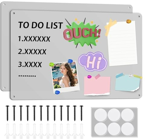 ALANGDUO Magnetic Board for Wall 2 Pack, 42 x 30cm Stainless Steel Magnetic Board, Metal Magnetic Board for Fridge Magnets, for Kitchen Home Office Kids Bedroom, Gray