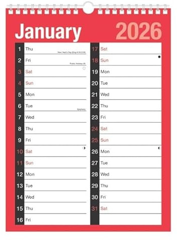 2026 Calendar,Planners & Personal Organizers, 2 Column Month to View Spiral Bound Wall Planners,Holidays and Notable Dates,Wall Planner Spiral Bound for Home Business Office School (2026)