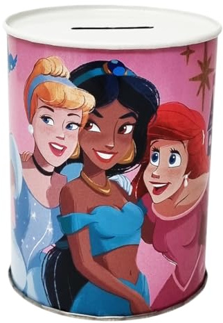 Barattolo Salvadanaio Disney Principesse Cenerentola Ariel Jasmine in Metallo Latta non Apribile 11x9cm