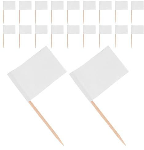 ULDIGI 400 Pièces Lot de Drapeaux Blancs sur Cure-dents Étiquettes Alimentaires pour Buffet Marqueurs Stables pour Cupcakes Amuse-bouches Sandwichs et Plateau Charcuterie Décorations