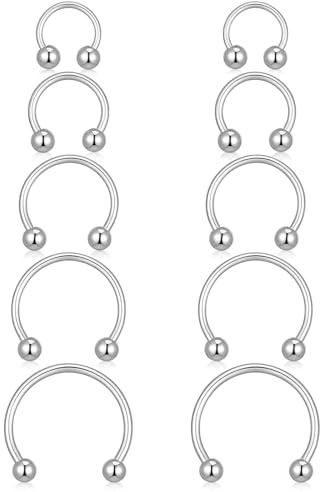 10pcs Septum Piercing Jewellery 16g Septum Ring Silver Horseshoe Nose Ring | Stainless Steel Horse Shoe Nose Ring Cartilage Helix Tragus Lip Ring For Women Men