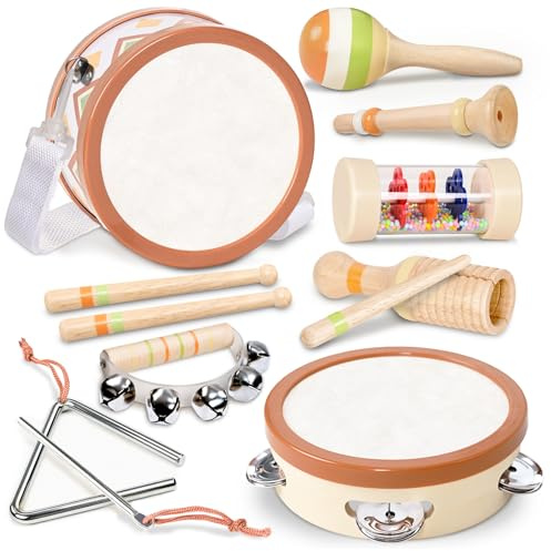 Wooden Musical Instruments for Kids, 10-in-1 Montessori Set