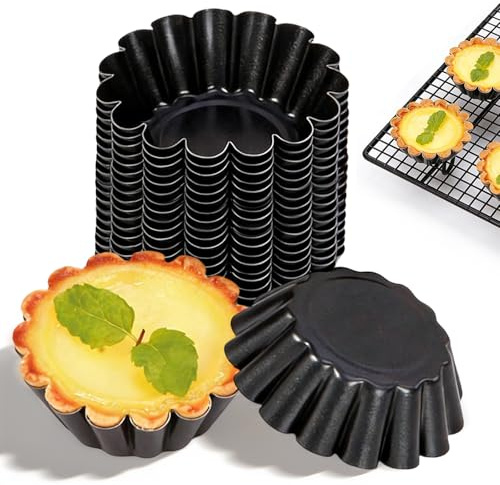 QYRDBGY 20 Stück Mini Tartelette Förmchen, 6.3 cm Antihaft Mini Tarteform Kohlenstoffstahl Törtchenformen Torteletts Wiederverwendbare Ei Torte Form Muffin für Pudding Kuchen Cupcakex