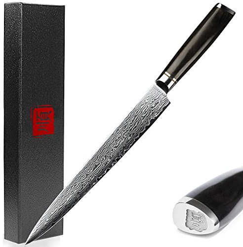 YOUSUNLONG Coltello Yanagiba 245mm - Coltello professionale giapponese in acciaio Damasco per sushi e sashimi - Fodero in legno di noce e manico in ebano - Affetta con precisione pesce,carne e pollame