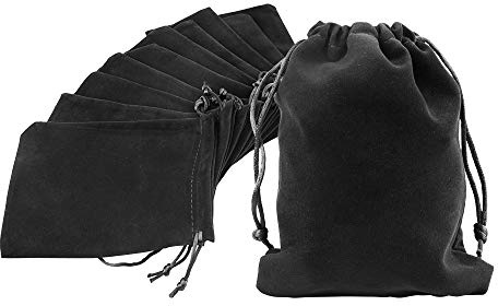 G2PLUS Black Velvet Jewellery Pouches, 12x15CM Velvet Drawstring Bags for Jewellery, 20PCS Medium Soft Gift Bags with Drawstrings for Wedding, Party, Valentine's Day, Anniversary