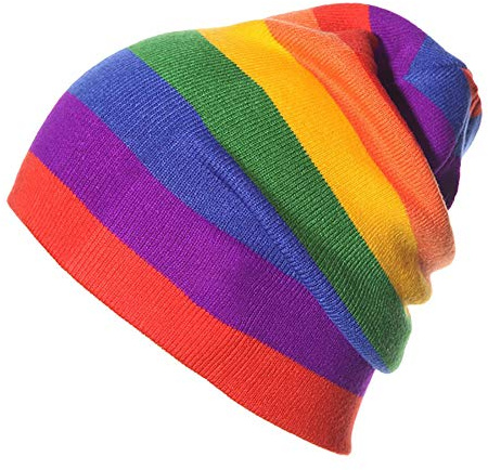 HugeDE Winter Rainbow Knitted Ski Beanie Hat Knitted Skull Cap Knit Baggy Slouchy Cap for Kids Boys Girls Outdoor