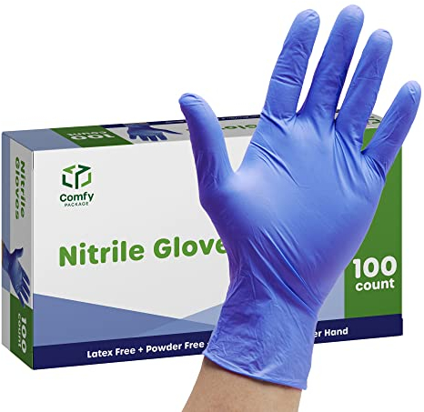Comfy Package GUSTO [100 Count] Blue Nitrile Gloves, Disposable Gloves - 4 Mil, Latex & Rubber Free, Non-Sterile Powder Free Gloves - Small [Formerly