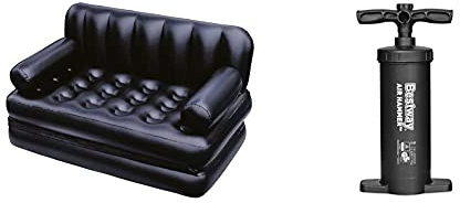 Bestway 75054 Divano Multifunzione Con Sacca, 188 X 152 X 64 Cm, Pvc & 62086 - Pompa Alta Pressione Multifunzioni Gonfia/Sgonfia Volume 2.800 Cc, 4 Adattatori Per Valvola, Plastica
