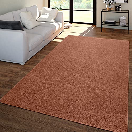 TT Home Wohnzimmer Teppich Kurzflor Unifarbendes Design Modern Und Zeitlos, Farbe: Braun Orange, Größe:140x200 cm