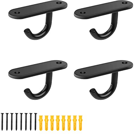 WJUAN 4 pcs 6 cm Long Heavy Duty Wall Hooks, Multi-Purpose Stainless Steel With 8 Screws, for Small Ceiling Fans, Wall Lights, Boat - Black
