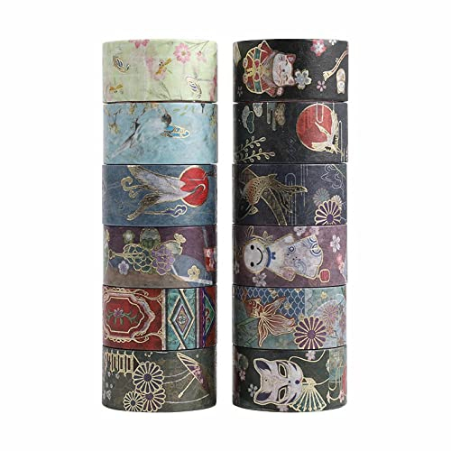 LGEGE 12 Rollen Washi Tape im japanischen Stil, 20mm breit, Katzen-, Vogel-, Fisch-, Puppenmuster, japanisches Abdeckband für Scrapbook, Bullet Journal, Geschenkverpackungen, DIY (2m)