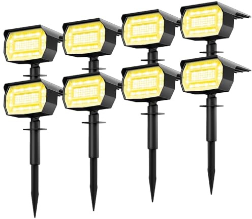 Lot de 8 Spot Solaire Exterieur, 72 LED Lampe Solaire Exterieur Etanche IP65 Lumiere Solaire Exterieur, Réglable avec 3 Modes d'Éclairage 120° Eclairage Extérieur Solaire pour Jardin Cour Allée Chemin