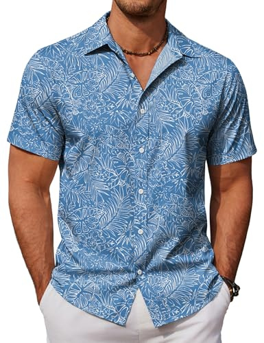 COOFANDY Mens Summer Shirts Floral Hawaiian Shirts Short Sleeve Casual Beach Wear Clothing Blue
