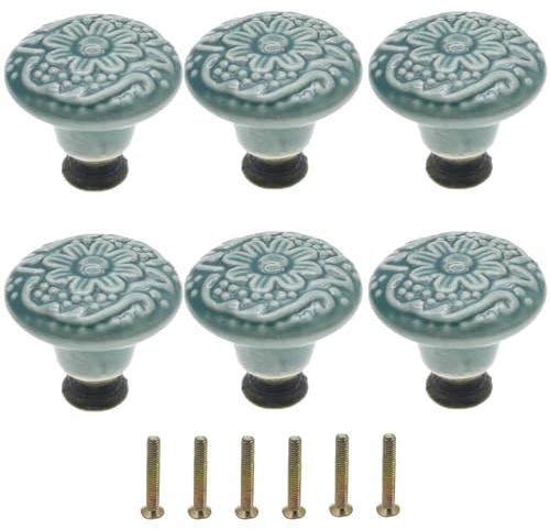 Mimhooy 6Pcs Green Ceramic Knobs, Vintage Floral Cabinet & Cupboard Knobs