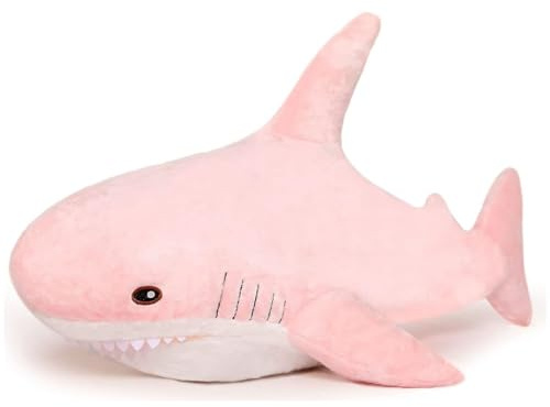 Herfair Peluche a forma di balena squalo, grande peluche giocattolo, cuscino decorativo, comodo per dormire per bambini, adulti, regalo di compleanno (rosa, 40 cm)