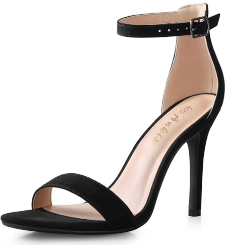 Ankis Sandales à talons hauts pour femme de 10,2 cm, noir nude et doré, bout ouvert, sangle de cheville, sandales à talons pour fête de mariage habillée, Daim noir, 37.5 EU
