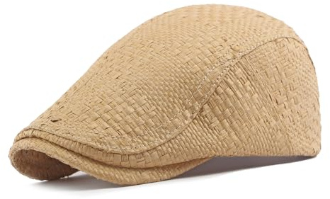 YAMEE Berretto Piatto in Paglia, Basco Traspirante Uomo per Estate, Cappello Anti-UV Regolabile Casuale (55-59) CM