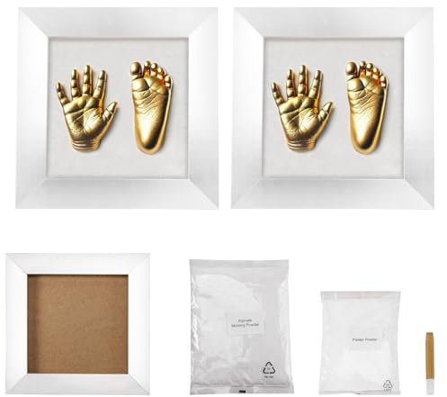 Your Design 3D-Bilderrahmen: 2er-Set 3D-Abform-Sets Baby-Hand & Fußabdruck mit Holzrahmen, 24x24 cm (Handabdruckform, Abdruck, Geburtstag)