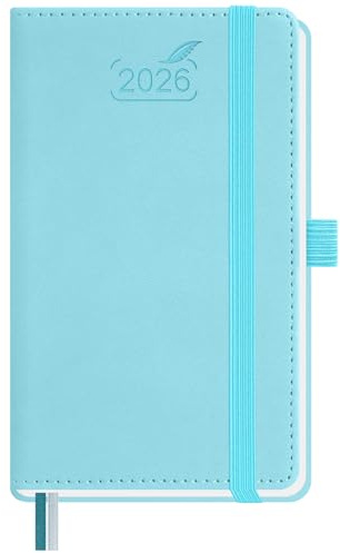 BEZEND Petit Agenda 2026 Semainier de Poche 15,5 x 9 cm, janvier à décembre 2026 (12 mois) avec Couverture Rigide en Cuir PU, Bleu Ciel