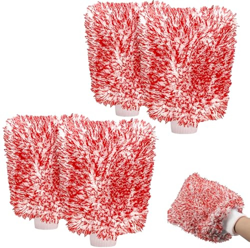 BFSYRR 4 Pcs Car Wash Mitt, Microfibre Wash Mitt for Car Washing, Washing Up Gloves, Ultra Soft and Absorbent Cleaning Gloves for Cars and Household Cleaning Tasks
