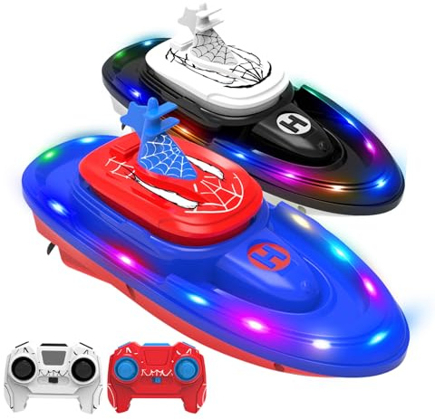 flycites RC Battle Boat 2-Pack with Water Spray, Remote Control Boat Toys Dual Combat Modes, LED Lights - for Pools, Lakes, Outdoor Fun - Gift for Boys, Kids, Adults