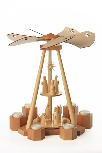 Rudolphs Schatzkiste Modern Christmas Pyramid Delta with Christmas Story - Two-Tier Wooden Tea Light Pyramid W x H x D 13 x 30 x 12 cm Christmas Pyramid Delta Tea Light Pyramid