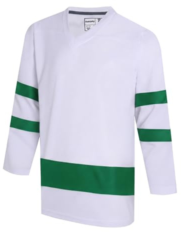Gabiphy Women's Hockey Jersey for Men Adult Unisex V-Neck Practice Shirts University Hockey Goalie Athletic Tops Casual Streetwear White Jersey-Kelly Green Stripe,Men Size Large