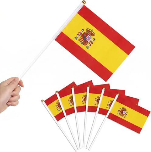 Pack de 20 Bandera de España de Mano, Banderas Españolas Pequeñas 21x14cm con Palo de 30cm para Mundial 2026, Eurocopa, Eventos Deportivos, Desfiles y Decoración de Fiestas Nacionales