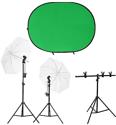 Kaloriko Fotostudioset med LED dagsljuslampor 5 500 K, aluminiumstativ justerbar höjd 78–230 cm, dubbelsidig bakgrund blå grön 200 x 150 cm