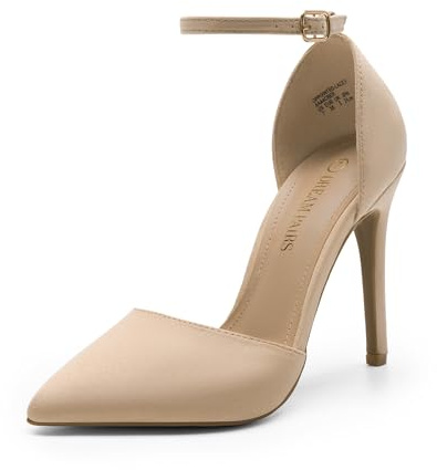 DREAM PAIRS Women's Oppointed-Lacey Pointed Toe Ankle Strap High Heel Stiletto Pumps Wedding Dress Shoes,Size 8.5,Nude/Suede,Oppointed_Lacey